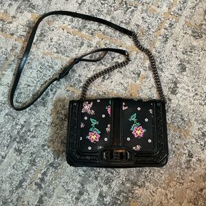 REBECCA MINKOFF LOVE BIKER STUD FLORAL LEATHER CROSSBODY BAG! EUC!